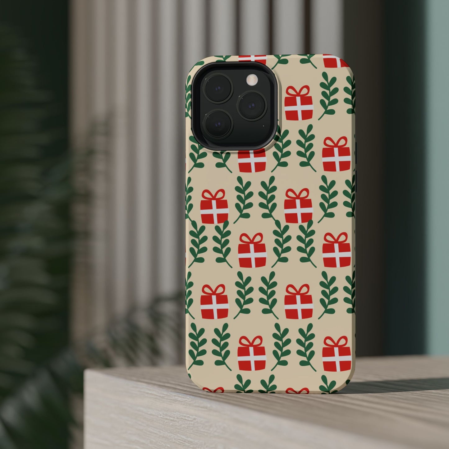 MagSafe iPhone Case: Holiday Cheer – Red Gifts & Green Leaves