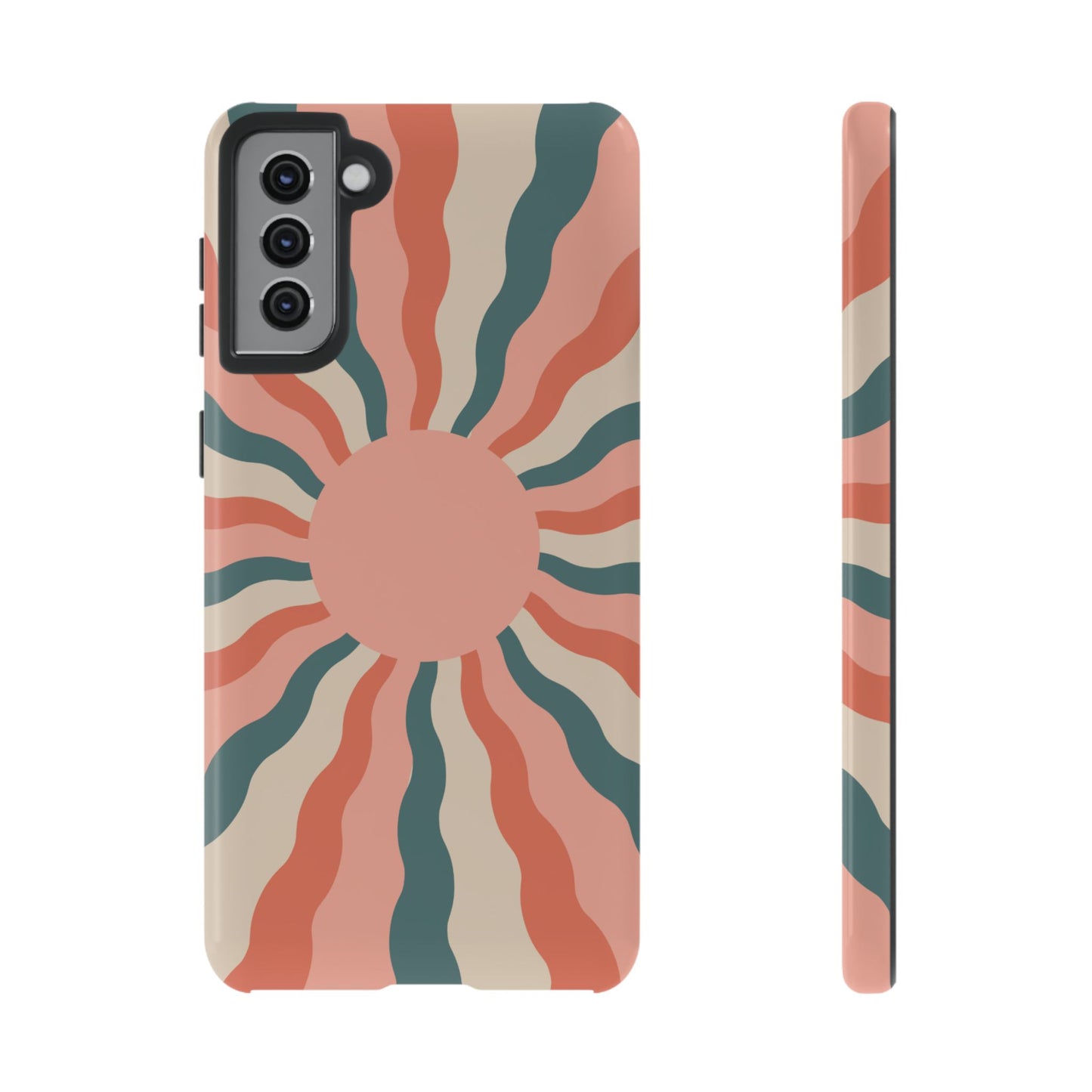 Retro Sunburst Samsung Galaxy Case – Bold 70s-Inspired Waves in Coral, Teal, and Cream