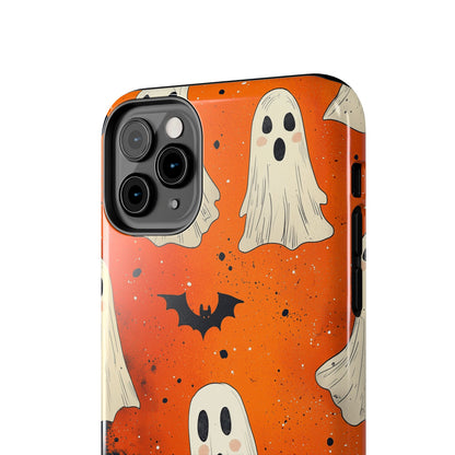 Spooky Ghosts & Bats iPhone Case – Vibrant Orange Halloween Design