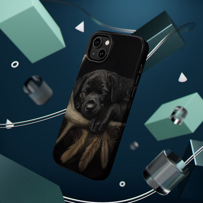 Adorable Black Labrador Puppy on Feathers MagSafe iPhone Case