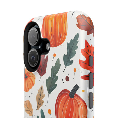 Autumn Harvest MagSafe iPhone Case - Pumpkin and Fall Leaf Design