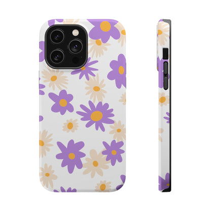 Retro Daisy Flower MagSafe iPhone Case – Pastel Purple & Cream Floral Design with Matte Finish