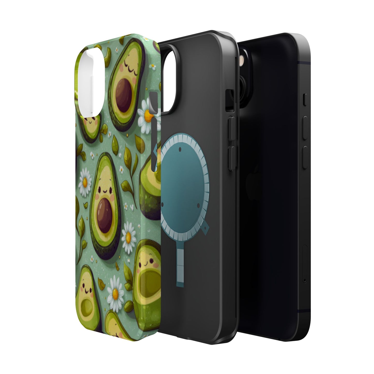 Cute Avocado MagSafe iPhone Case – Adorable Kawaii Avocados with Daisies, Shock-Resistant