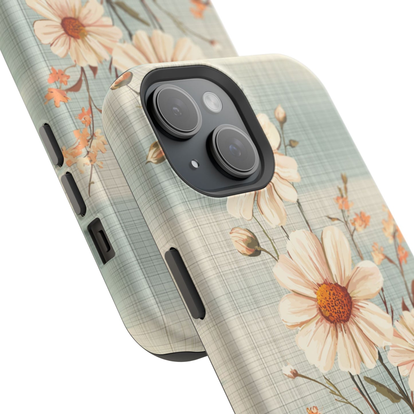 Pastel Green Daisy MagSafe iPhone Case - Floral Plaid Protective Cover