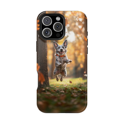 Energetic Blue Heeler Forest Pup MagSafe iPhone Case – Durable Outdoor-Inspired Design