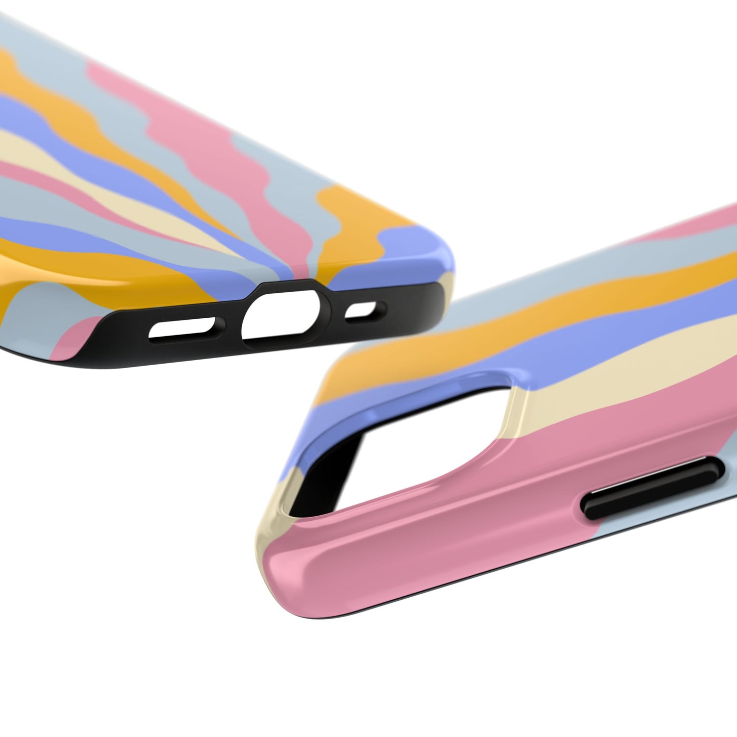 Pastel Radiance iPhone Case – 70s-Inspired Dual-Layer Design with Wavy Sunburst Pattern