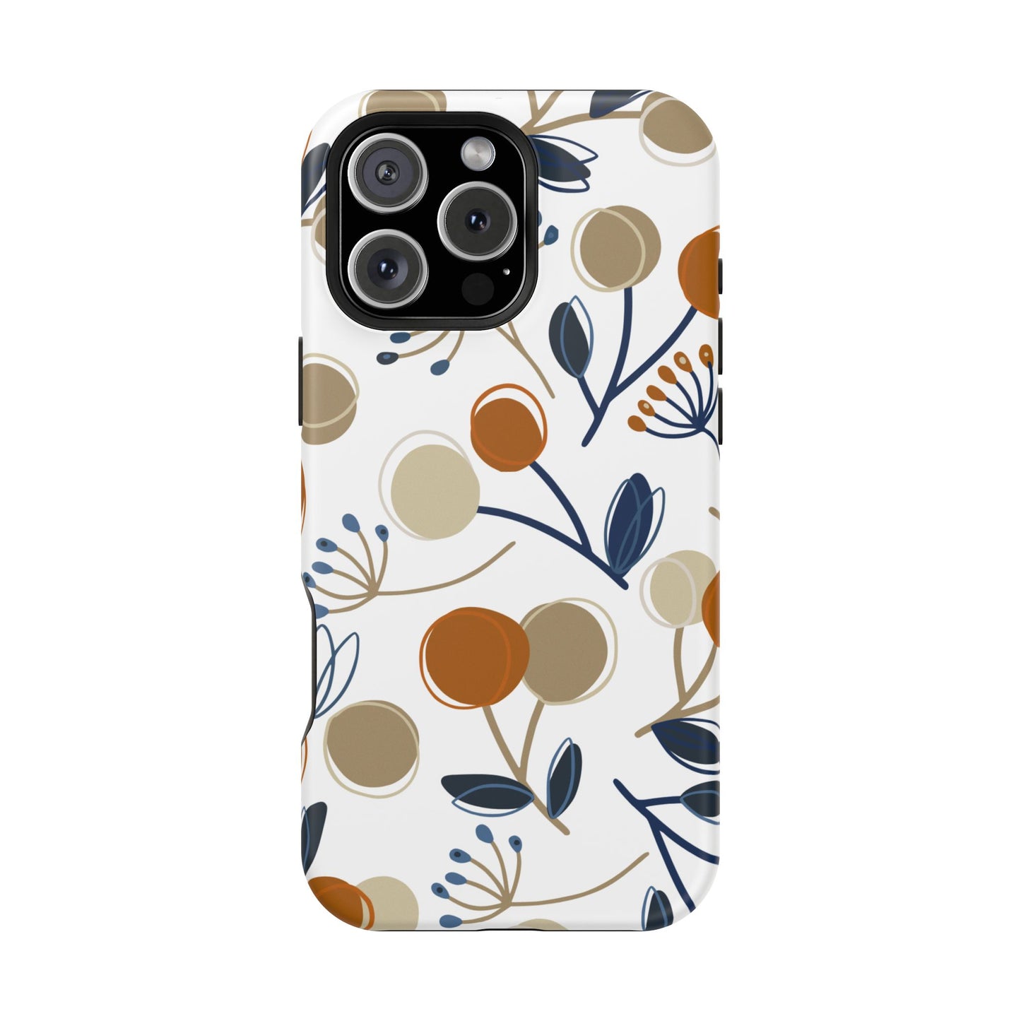 Modern Botanical Berries Tough MagSafe iPhone Case – Earthy Tones & Navy Accents, Shock-Resistant