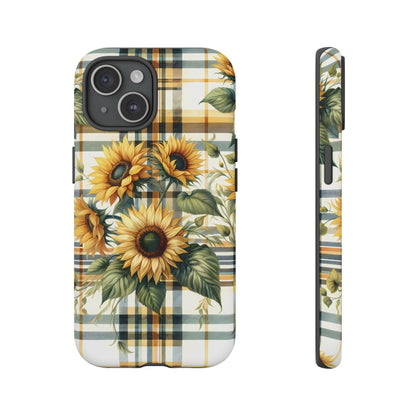 Cute Sunflower Phone Case - Sunny Blossom Plaid - Checkered Sunflowers Phone Case for iPhone & Samsung. Be Happy With These Bright Colors!