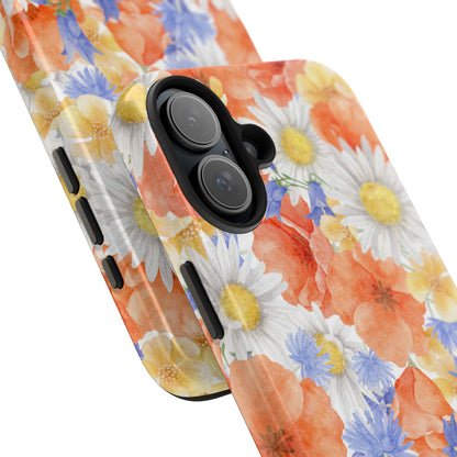 Watercolor Wildflower Pattern iPhone Case – Durable Matte Finish with Daisy, Poppy & Cornflower Design