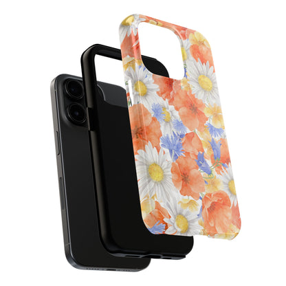 Watercolor Wildflower Pattern iPhone Case – Durable Matte Finish with Daisy, Poppy & Cornflower Design