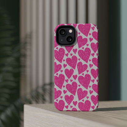 Pink Glitter Hearts Pattern MagSafe Case