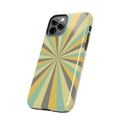 Vintage Sunburst Rays iPhone Case – Bold 70s-Inspired Burst in Yellow, Mint, and Gray