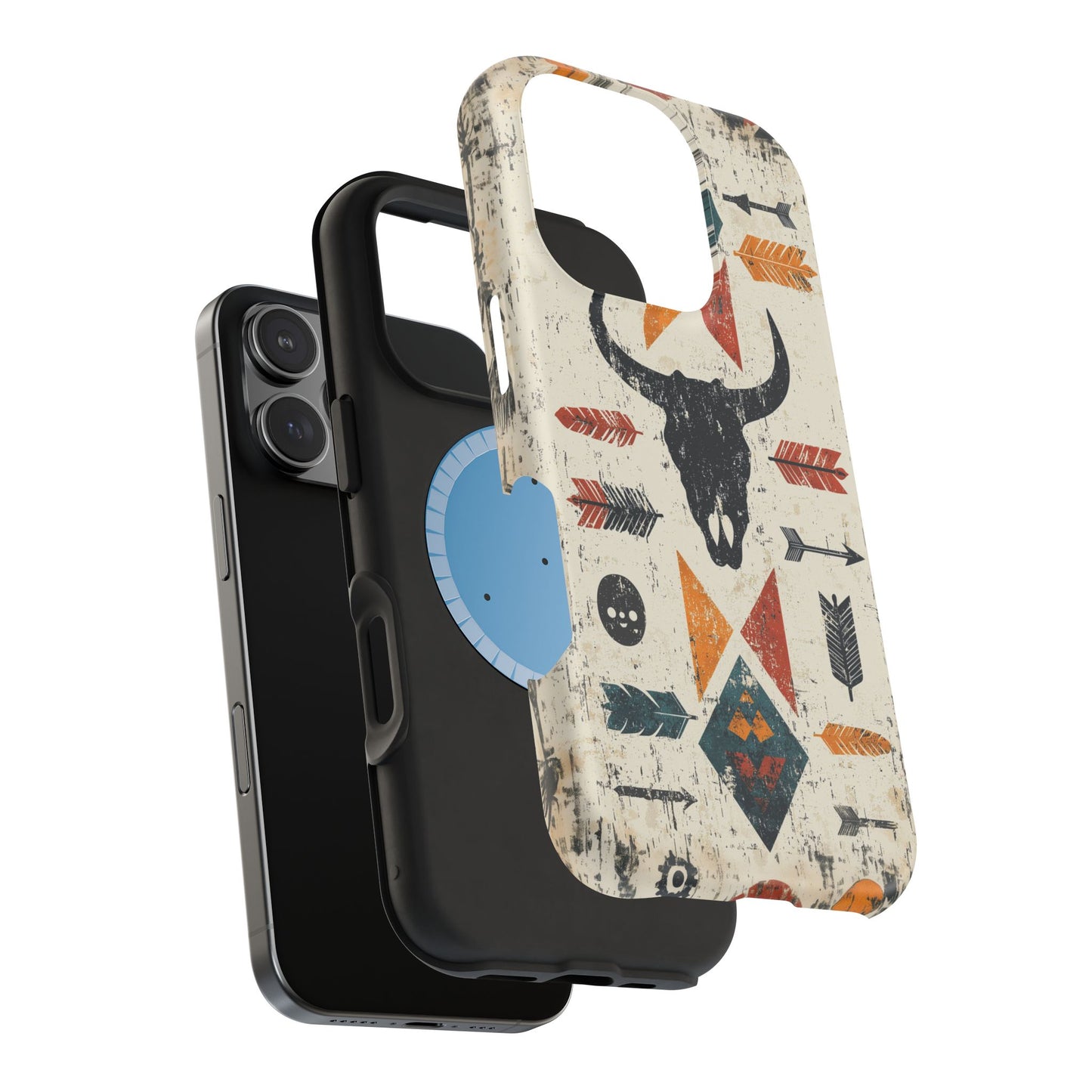 Tribal Bull Skull & Arrows Tough MagSafe iPhone Case – Rustic Western Design, Dual-Layer Protection