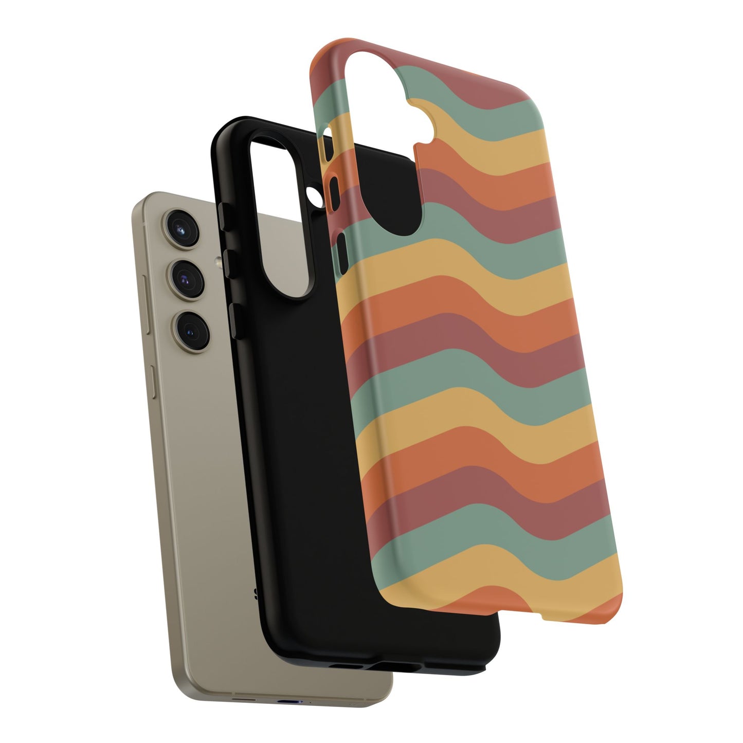 Retro Vibe Wavy Stripes Samsung Galaxy Case – 70s-Inspired in Teal, Orange, and Rust