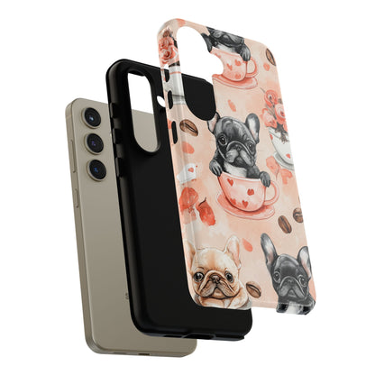 French Bulldogs in Heart Teacups Samsung Galaxy Case – Cute Dog & Floral Design, Shockproof Protection - BOGO Cases