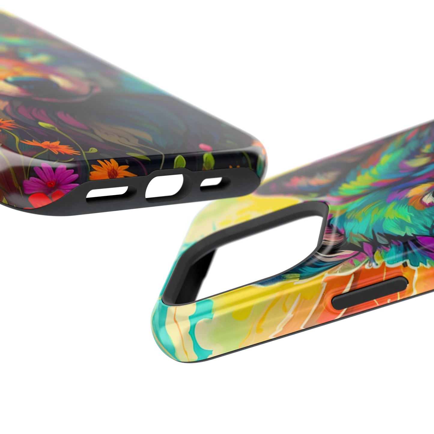 Rainbow Wolf in Bloom – MagSafe iPhone Case with Nature-Inspired Design