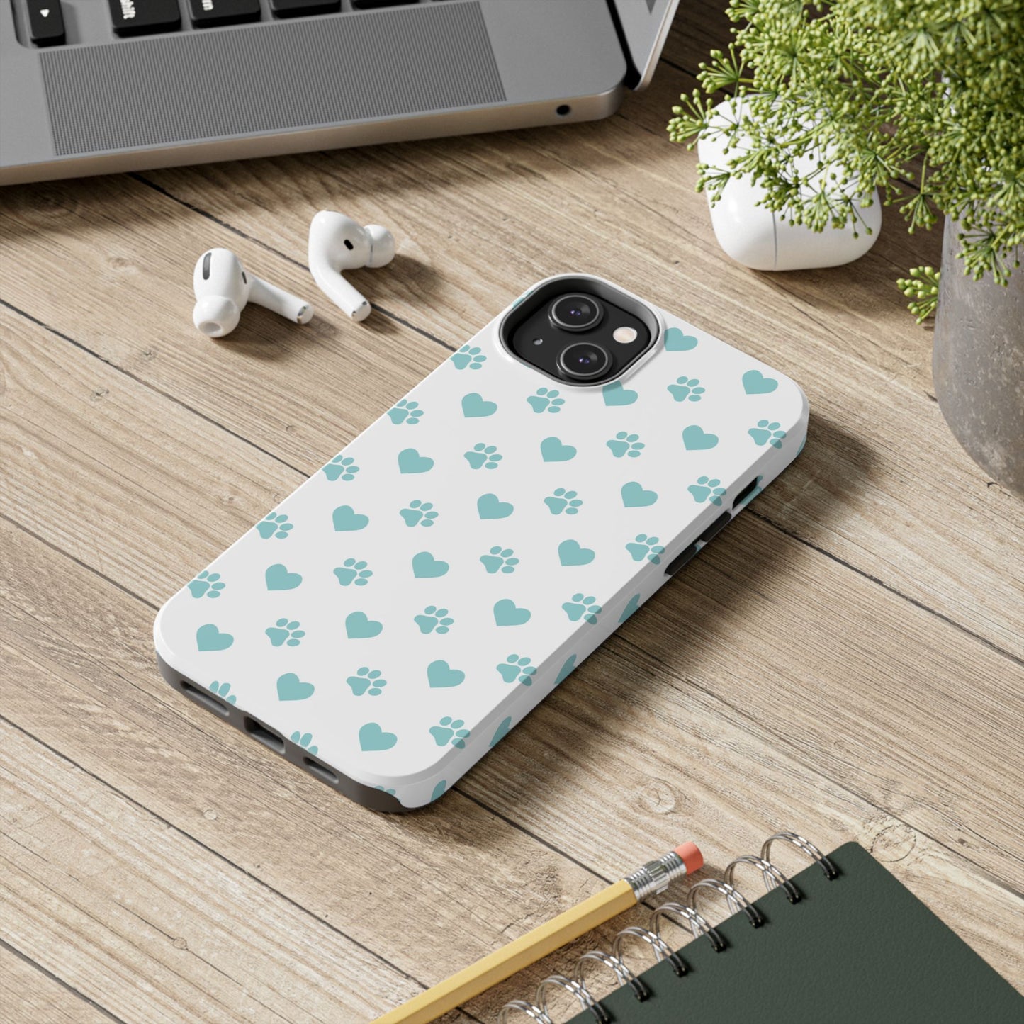 Mint Green Paw Print & Heart iPhone Case – Stylish Pet Lover’s Essential