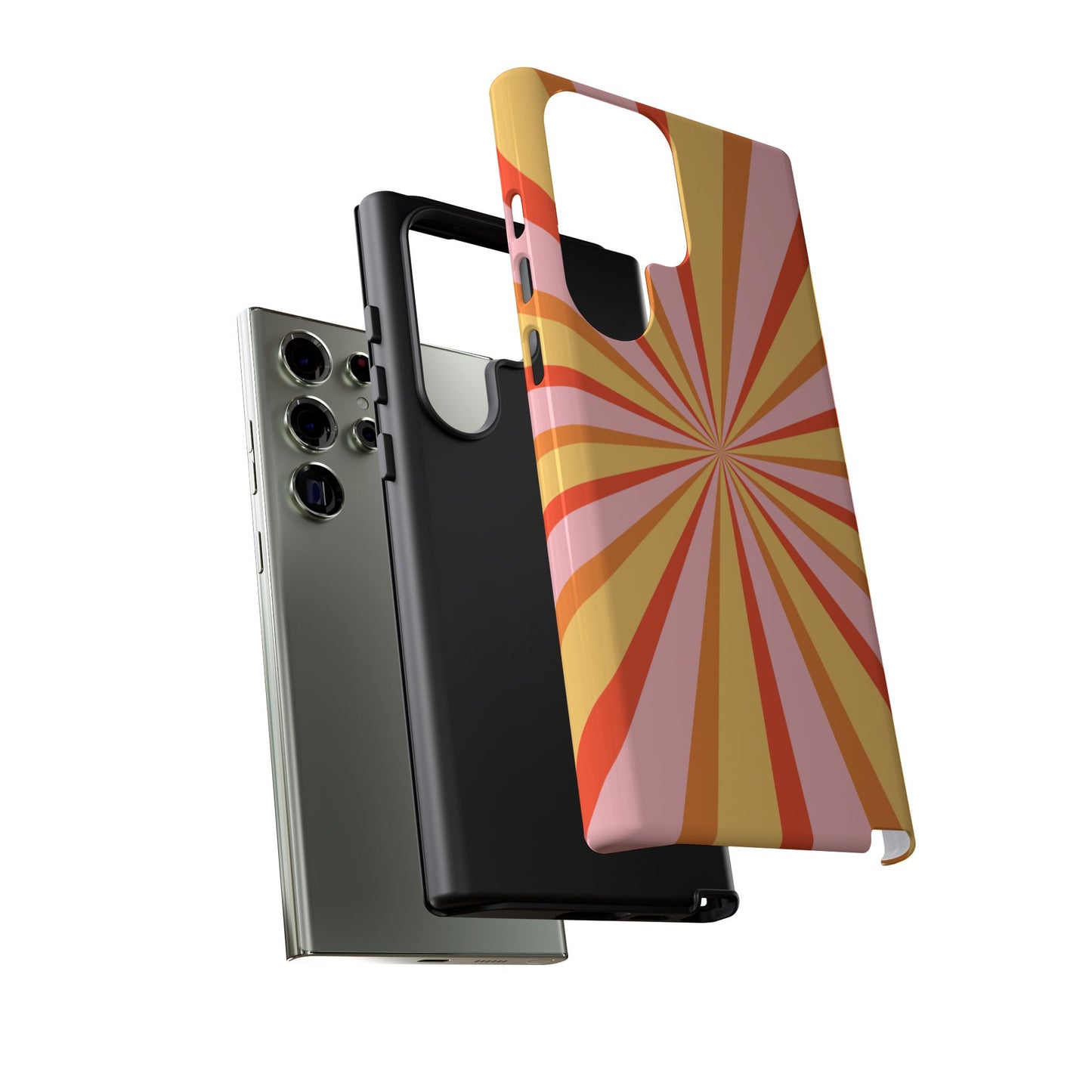 Bold Retro Sunburst Samsung Galaxy Case – Vibrant 70s-Inspired Rays in Orange, Pink, and Yellow