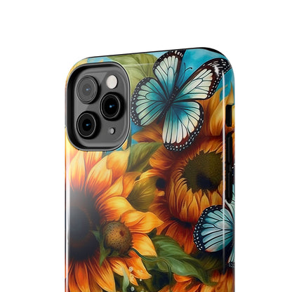 Aqua Blue Butterfly & Sunflower Art – iPhone Case