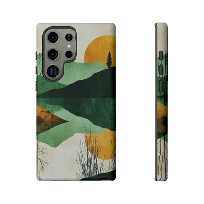 Retro Mountain Sunrise Samsung Galaxy Case – Minimalist Landscape Design, Dual-Layer Protection