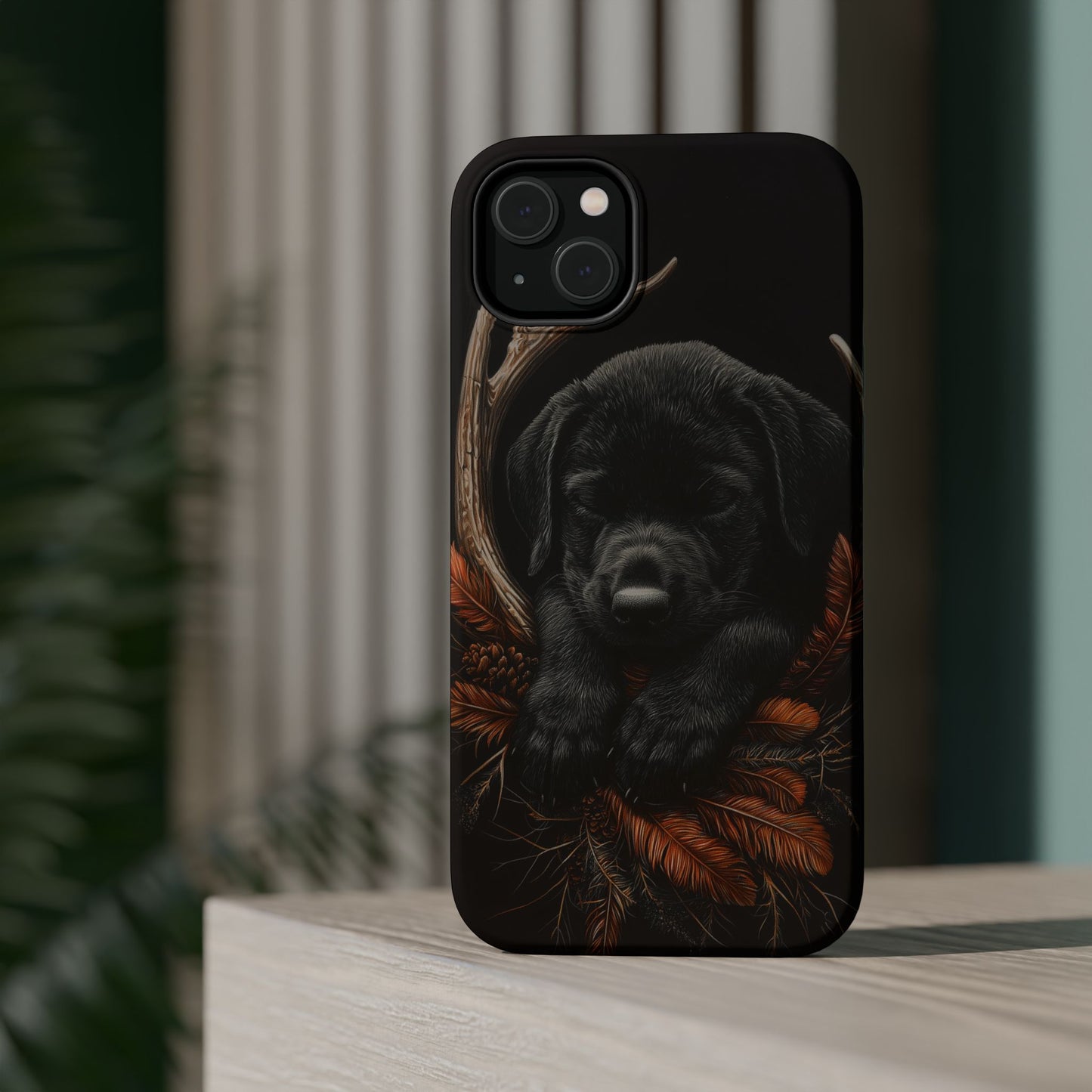 Charming Black Labrador Puppy on Feathers MagSafe iPhone Case