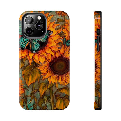 Vintage Blue Butterfly & Sunflower Art – iPhone Case