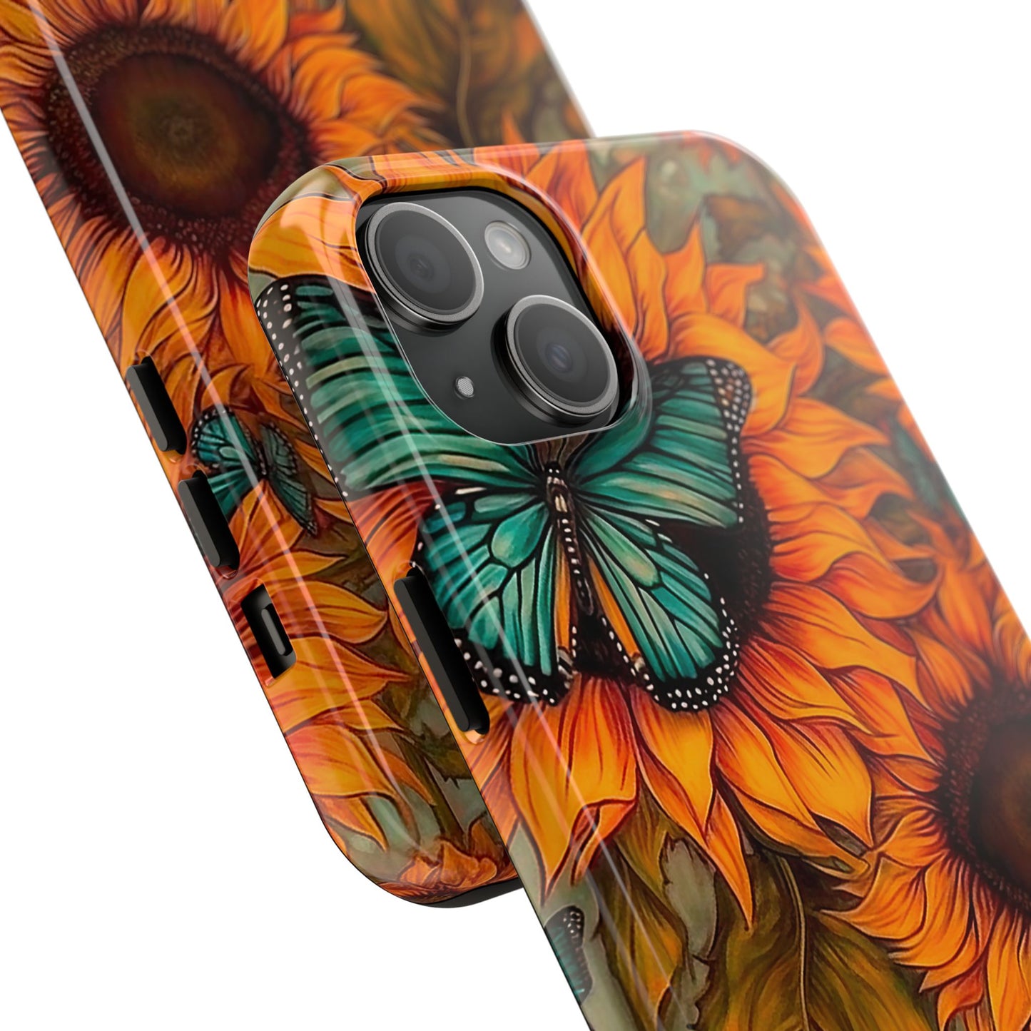 Vintage Blue Butterfly & Sunflower Art – iPhone Case