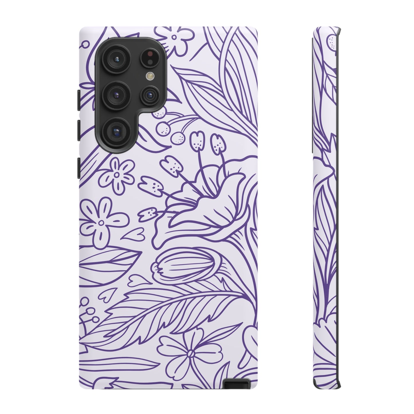 Lavender Floral Line Art Tough Samsung Galaxy Case – Minimalist Botanical Design with Dual-Layer Protection