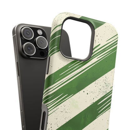 Green Stripes MagSafe iPhone Case – Bold Diagonal Brushstroke Design