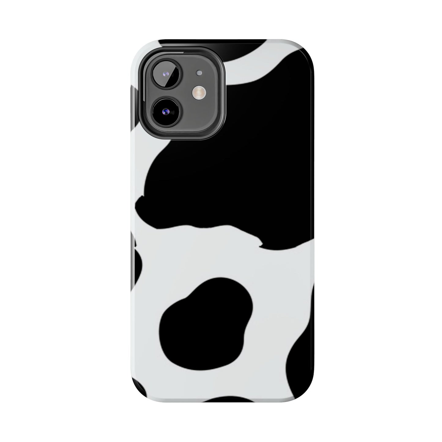 Bold Black and White Cow Print Tough iPhone Case – Modern Animal Pattern with Dual-Layer Protection