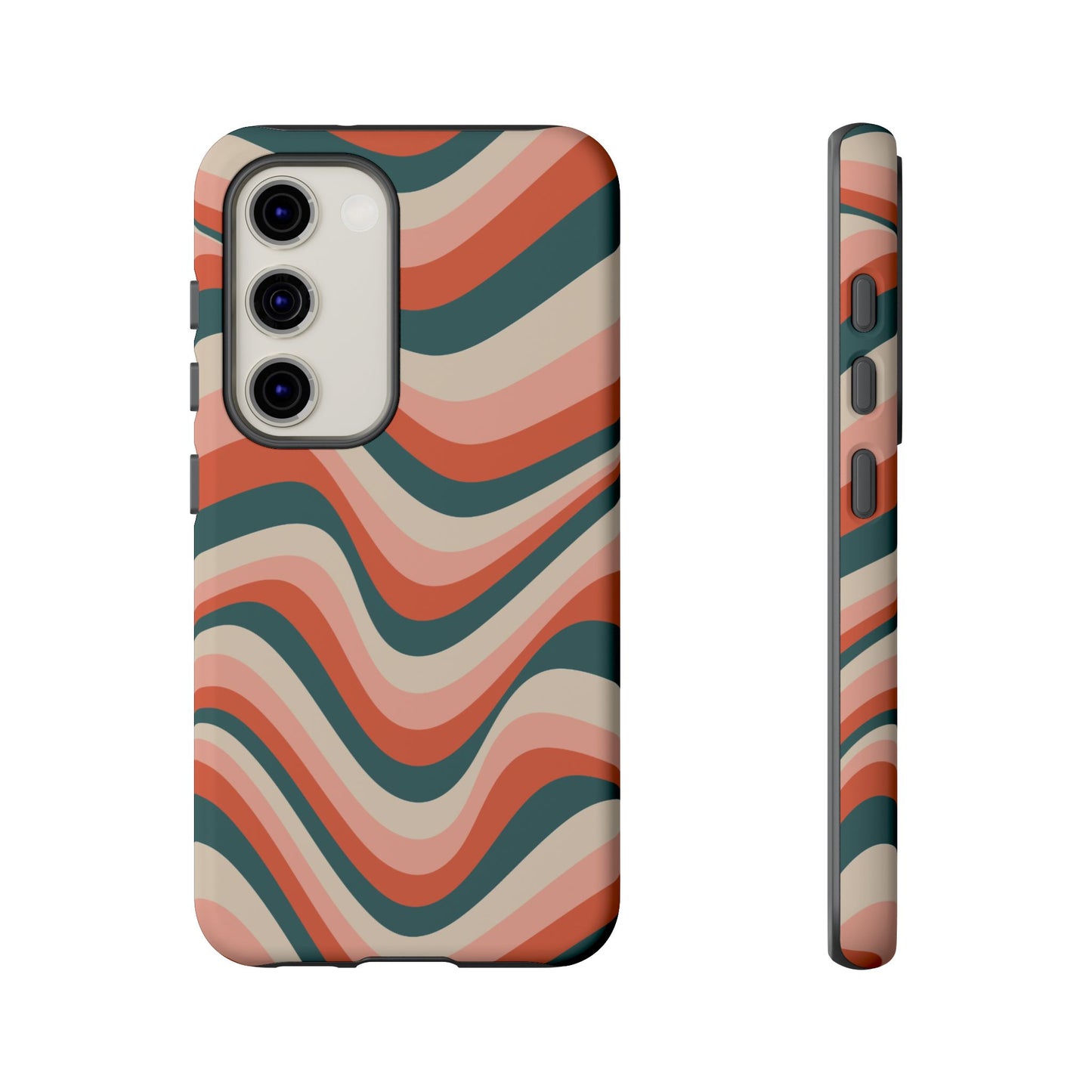 Groovy Waves Samsung Galaxy Case – Retro 70s-Inspired Stripes in Coral, Cream, and Teal