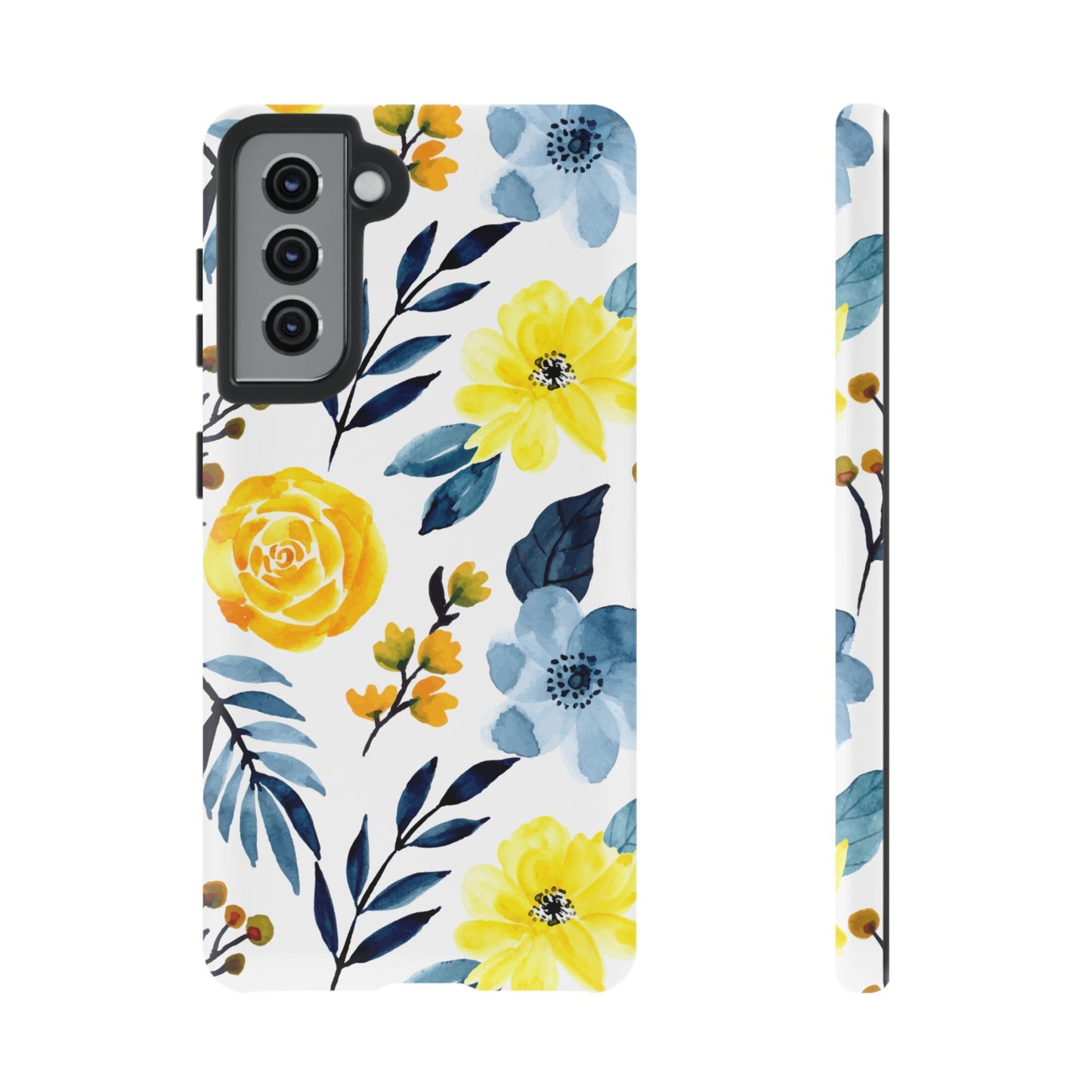 Golden Yellow & Sky Blue Floral – Watercolor Botanical Samsung Galaxy Case