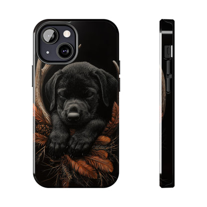 Charming Black Labrador Puppy on Feathers iPhone Case