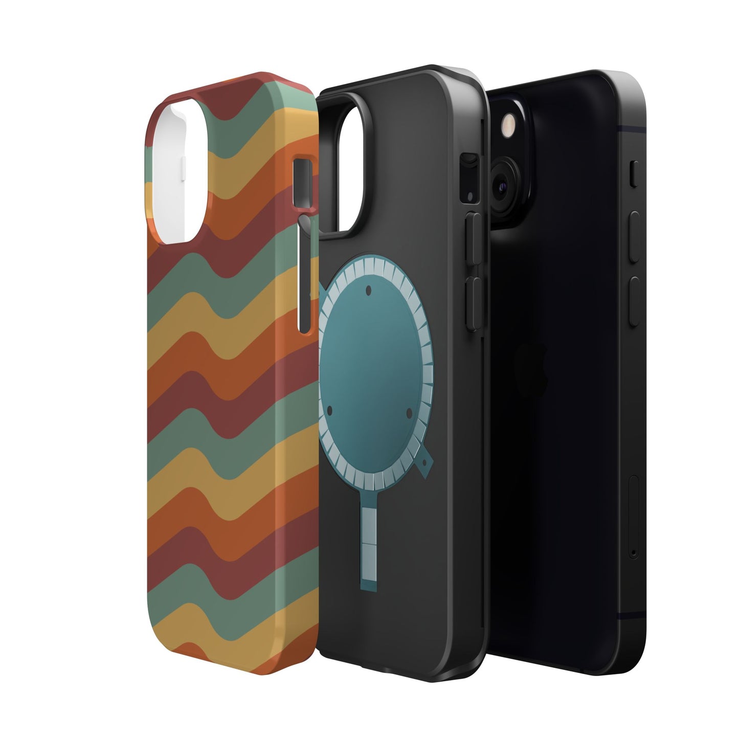 Retro Vibe Wavy Stripes MagSafe iPhone Case – 70s-Inspired in Teal, Orange, and Rust