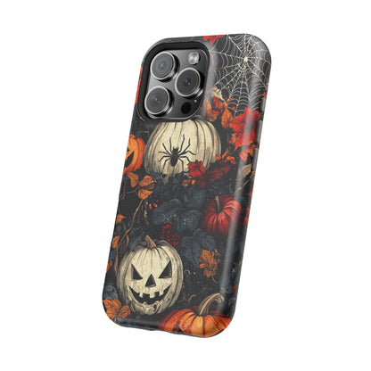 Hauntingly Elegant Halloween MagSafe iPhone Case – Pumpkins, Spiders, and Autumn Leaves Design