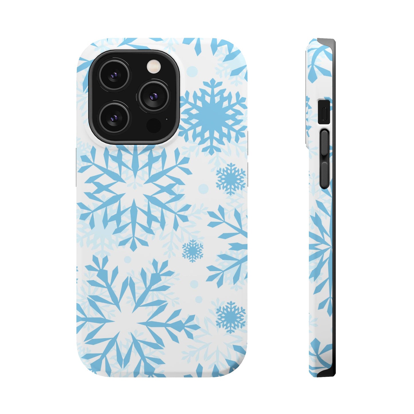 Frosty Blue Snowflakes MagSafe iPhone Case – Shockproof, Smooth Matte Finish, Dual-Layer Design