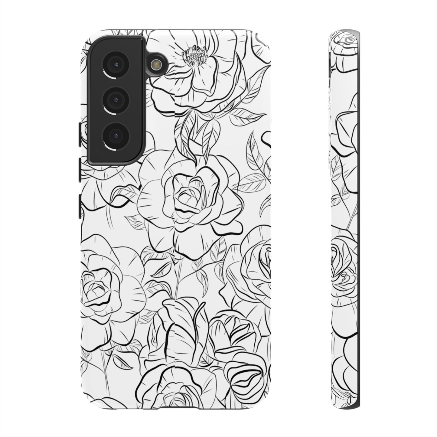 Monochrome Rose Garden Tough Samsung Galaxy Case – Elegant Floral Line Art with Dual-Layer Protection