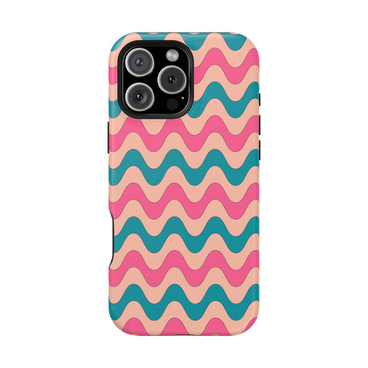 Retro Waves Pattern MagSafe iPhone Case – Shockproof Design with Dual-Layer Protection