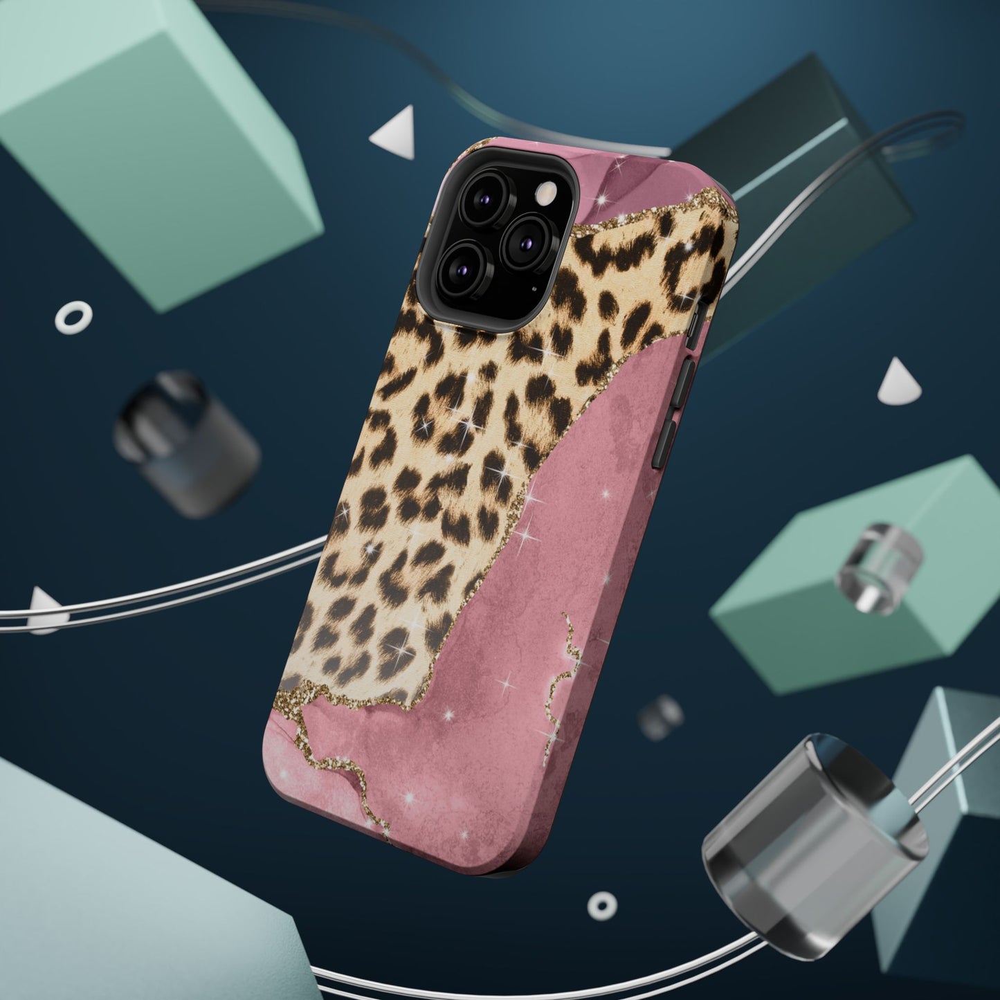 Pink Glam Leopard - MagSafe iPhone Series Case with Glitter Accents