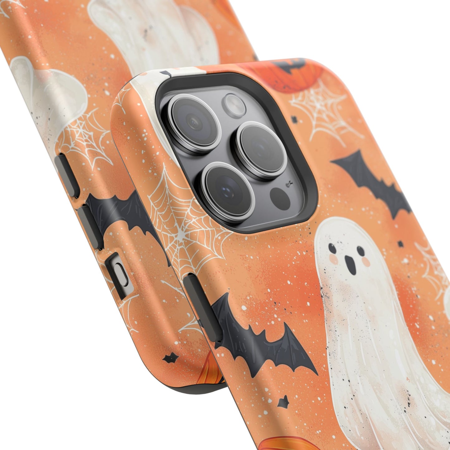 Spooky Cute Ghost MagSafe iPhone Case – Halloween Ghosts, Pumpkins, Bats & Cobwebs Design