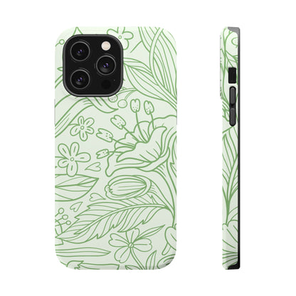 Sage Green Floral Line Art Tough MagSafe iPhone Case – Minimalist Botanical Design with Dual-Layer Protection