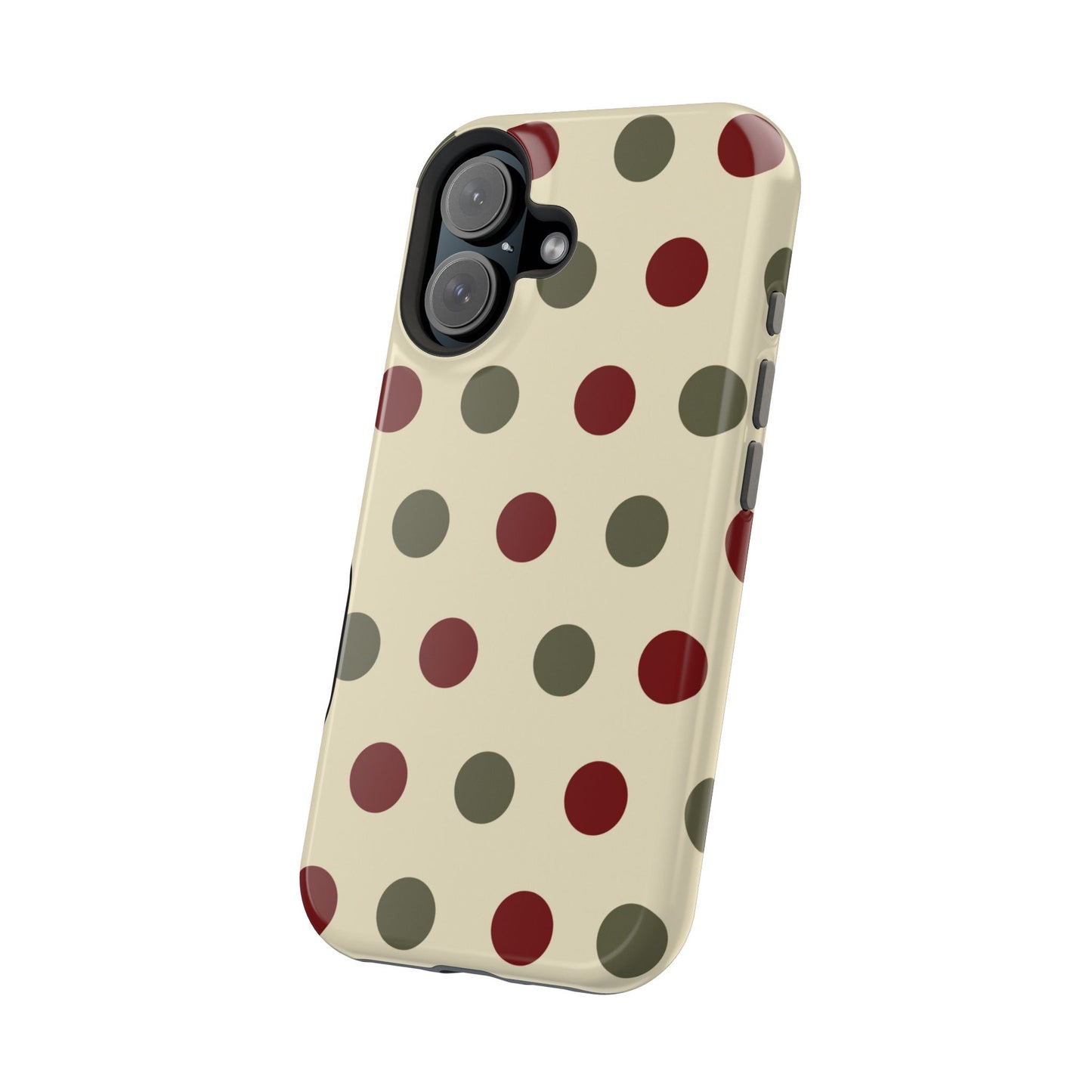 Red & Green Polka Dots on Cream – MagSafe iPhone Case