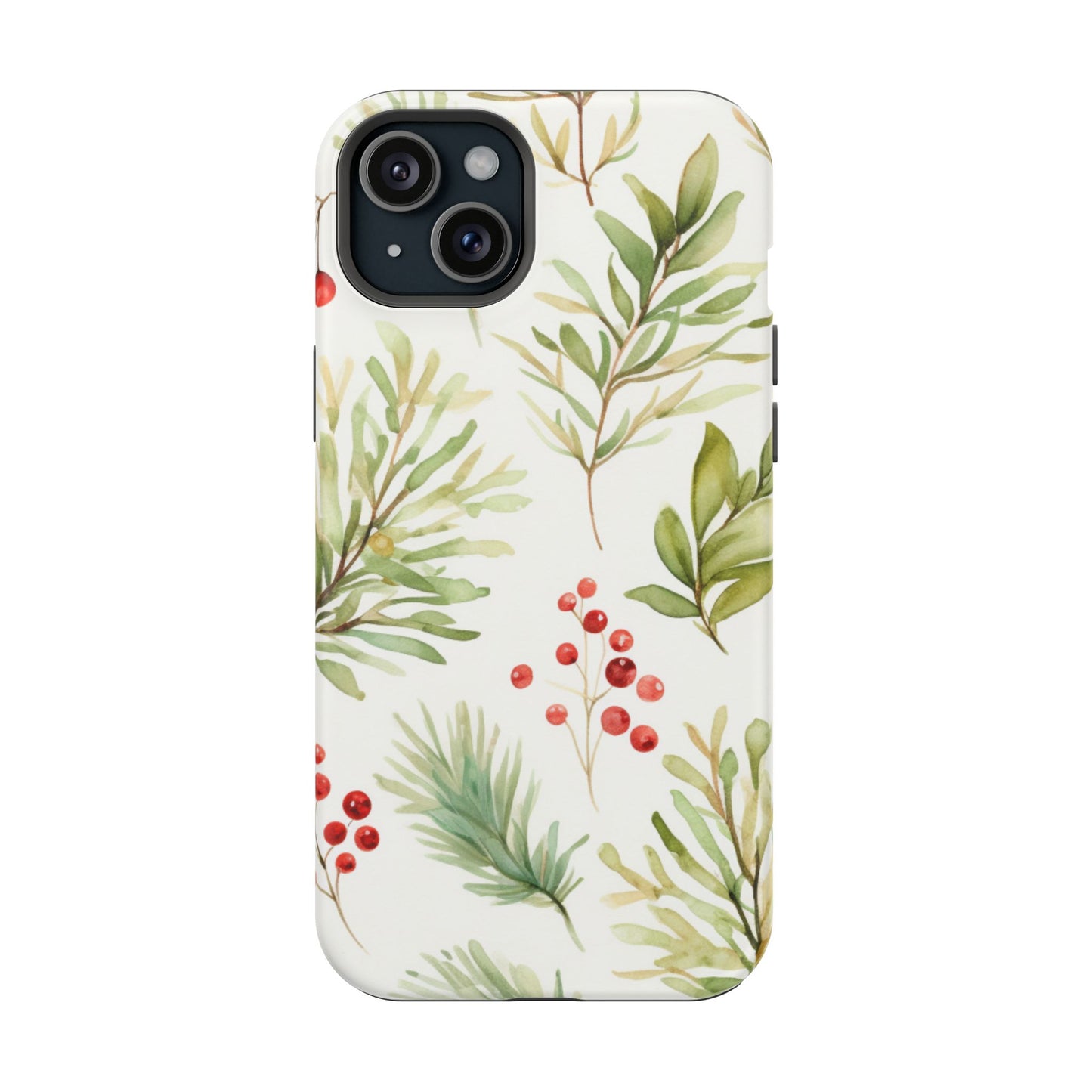 Winter Greenery & Berry Watercolor – MagSafe iPhone Series Case