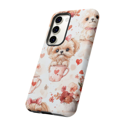 Puppies & Heart Mugs Samsung Galaxy Case – Sweet Dog & Floral Design, Shockproof & Slim