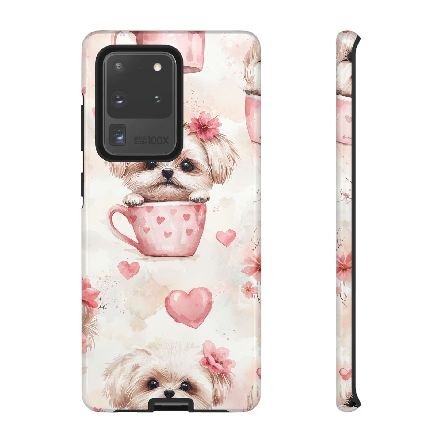 Floral Puppy in Teacup Samsung Galaxy  Case – Cute Pink Flower Design, Tough Dual-Layer Protection