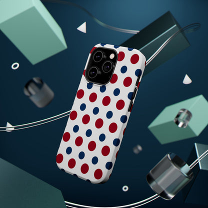 Patriotic Navy, White, and Red Polka Dot MagSafe iPhone Case