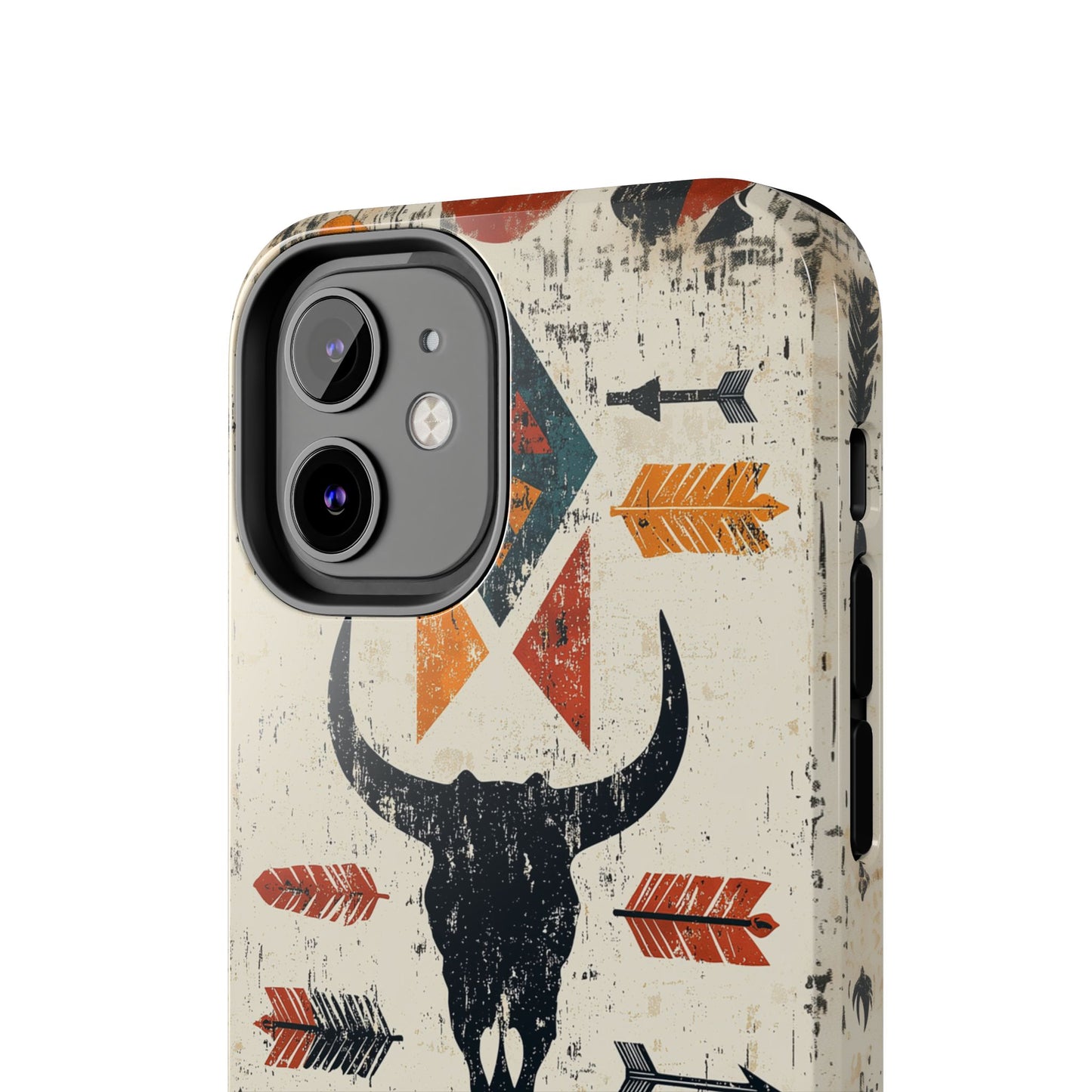 Tribal Bull Skull & Arrows Tough iPhone Case – Rustic Western Design, Dual - Layer Protection - BOGO Cases