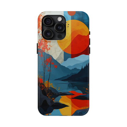 Abstract Autumn Landscape iPhone Case – Bold Colorful Sunset Design, Dual - Layer Protection - BOGO Cases