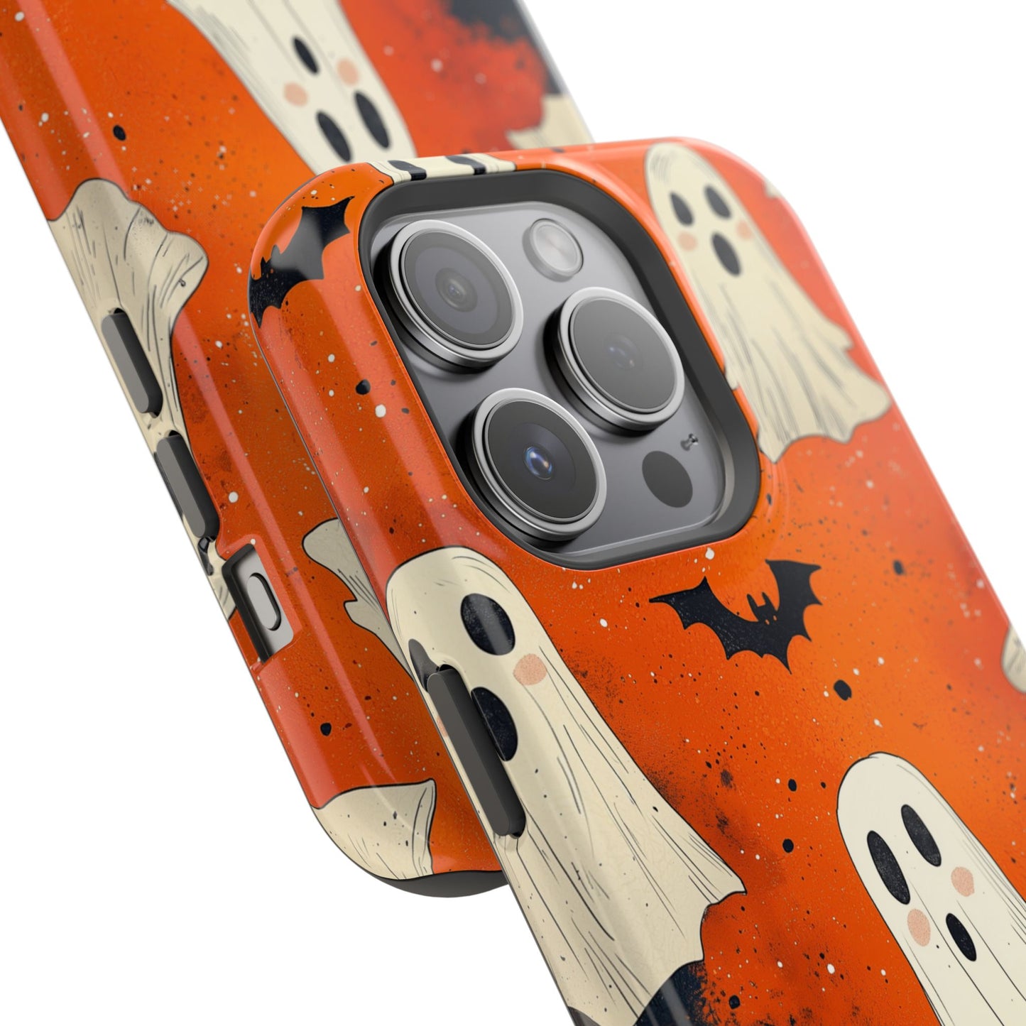 Spooky Ghosts & Bats  MagSafe iPhone Case – Vibrant Orange Halloween Design