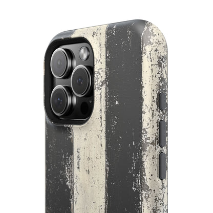 Vintage Vertical Stripe MagSafe iPhone Case - Black & White Grunge Design